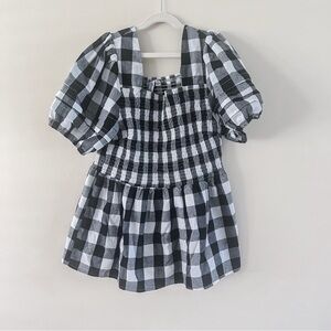 Grace and Karma Black Square Neck Puff Sleeve Smocked Top